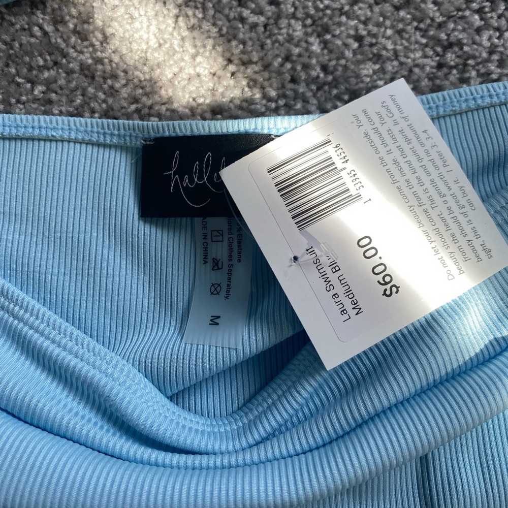 Light Blue Ribbed V-Neck Bikini Set - Picture 3 of 4